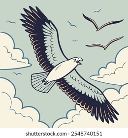 Flying Bird, fly in the sky vector art illustration