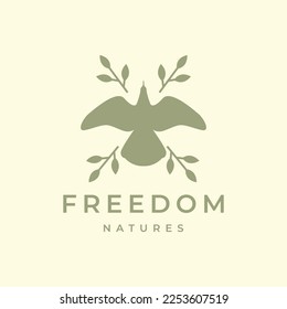 flying bird freedom falcon eagle cross leaves flapping wings isolated logo design vector icon illustration template