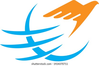 Flying Bird Globe Logo - Bird Symbol Icon Design - Vector Illustration - Modern Concept White Background