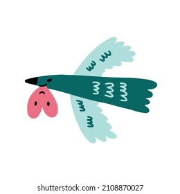 Flying Bird Heart. Romantic vector hand drawn doodle element