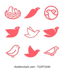 Flying bird icons and vector logo design elements