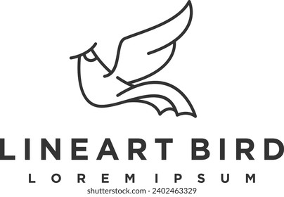 Flying bird illustration logo with line style design.