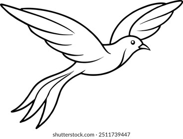Flying Bird Illustration in Minimalist Black Outline Style