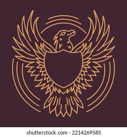Flying Bird illustration Monoline Vector Logo, Animal vintage badge, creative emblem Design For Business