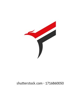 Flying bird, initial letter F graphic logo design concept template, isolated on white background.