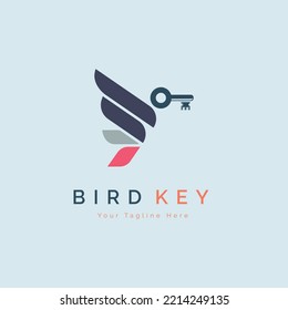Flying Bird Key Lock modern logo template design for brand or company and other