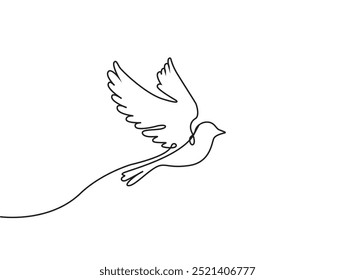 A flying bird line drawing continuous line art vector illustration