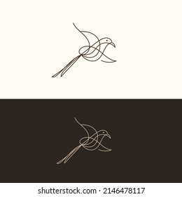 Elemento de dibujo de la línea de aves voladoras aislado para elementos decorativos. Ilustración vectorial de la forma animal en el estilo de contorno de moda.