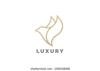 Flying Bird Logo abstract design vector template Linear style. Dove Cosmetics SPA Fashion Logotype icon.