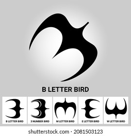 Flying bird logo with B or M or W or E letter. 