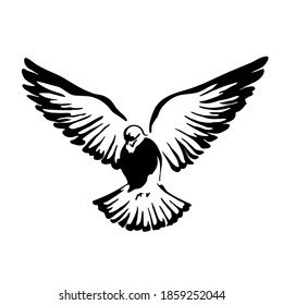 Flying bird logo. Black and white graphics.