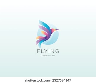 Flying bird logo. Colorful gradient bird fly logo icon