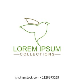 Flying Bird Logo design abstract vector template linear style. Dove Pigeon Logotype concept outline icon.