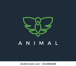 Flying Bird Logo design abstract vector template linear style on a black background