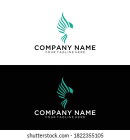 Flying Bird Logo design abstract vector template linear style on a black background