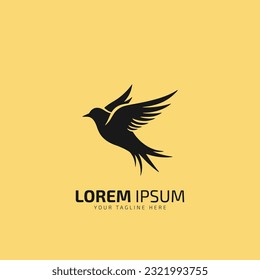 Flying Bird Logo design abstract vector template linear style on a yellow background