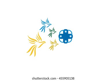 Flying Bird Logo design abstract vector template linear style. Dove Pigeon Logotype concept outline icon.