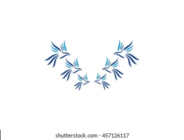 Flying Bird Logo design abstract vector template linear style. Dove Pigeon Logotype concept outline icon