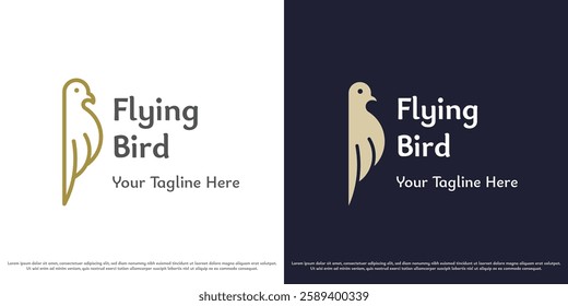 Flying bird logo design illustration vector. Bird silhouette flying high into the sky flapping feather wings. Simple minimal elegant vector icon symbol.