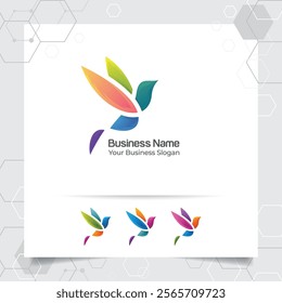 Flying bird logo design in modern style and gradient color. Bird Vector Graphic illustration.