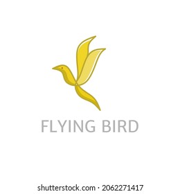Diseño del logo de las aves voladoras, con un estilo de línea en colores dorados y amarillos.
