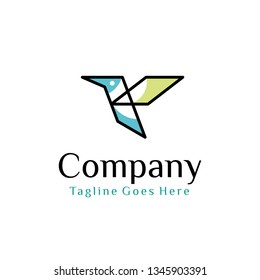 flying bird logo design template with linear concept style. vector illustration of bird in outline style