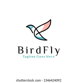 flying bird logo design template with linear concept style. vector illustration of bird in monoline style