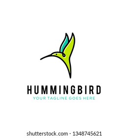 flying bird logo design template with linear concept style. vector illustration of hummingbird/colibri in outline, monoline style