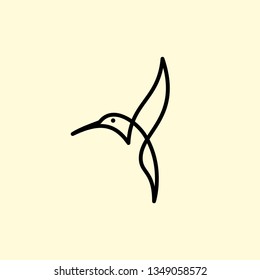 flying bird logo design template with linear concept style. vector illustration of hummingbird/colibri in outline, monoline style