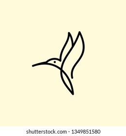 flying bird logo design template with linear concept style. vector illustration of hummingbird/colibri in outline, monoline style