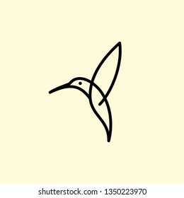 flying bird logo design template with linear concept style. vector illustration of hummingbird/colibri in outline, monoline style