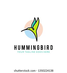 flying bird logo design template with linear concept style. vector illustration of hummingbird/colibri in outline, monoline style