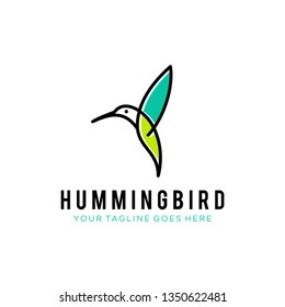 flying bird logo design template with linear concept style. vector illustration of hummingbird/colibri in outline, monoline style