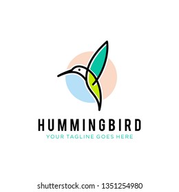 flying bird logo design template with linear concept style. vector illustration of hummingbird/colibri in outline, monoline style