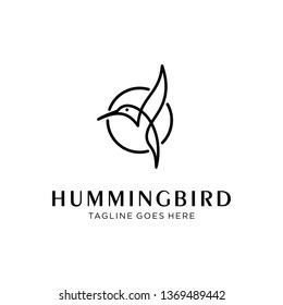 flying bird logo design template with linear concept style. vector illustration of hummingbird/colibri in outline, monoline style