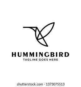 flying bird logo design template with linear concept style. vector illustration of hummingbird/colibri in outline, monoline style