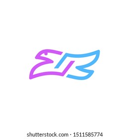 flying bird logo design template - modern doodle outline style with 2 lines and colors