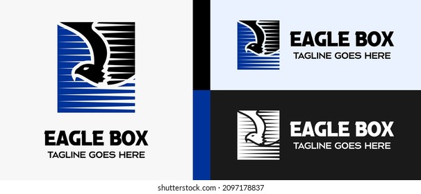 flying bird logo design template with stripes in a box. vector illustration