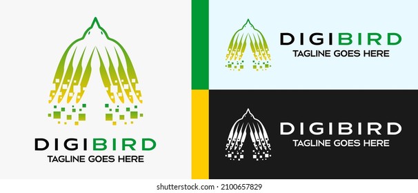 flying bird logo design template in modern digital technology style. vector illustration