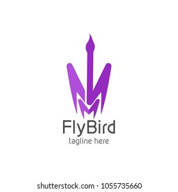 Flying Bird Logo design vector illustration template. Logotype concept outline icon.
