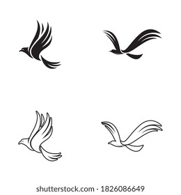 Plantilla vectorial de diseño del logotipo de aves voladoras. Icono de concepto de Logotipo de paloma