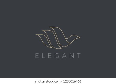 Flying Bird Logo Elegant design vector template Linear style. Dove Pigeon Cosmetics Fashion Luxury Logotype concept icon.