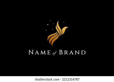 logotipo de pájaro volador en color oro elegante