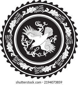 logotipo de pájaro volante con vector de diseño hecho a mano con marco