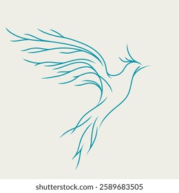 Flying bird logo. Freedom and hope concept. Beautiful symbolic animal silhouette isolated on light background. Flight icon. Elegant, decorative style graphic illustration. Line art wings.