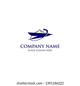 flying bird logo illustration of abstract blue connection design template