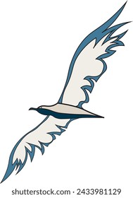 Flying bird logo. Illustration of a seabird for a company. Wide wing