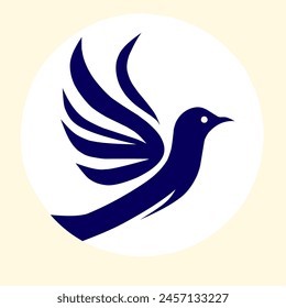 flying bird logo isolated in dark blue. Simple logo concept