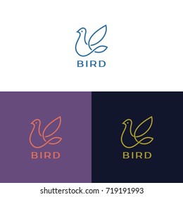 Flying Bird logo. Line logotype design template.