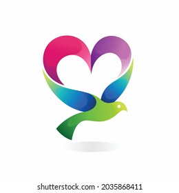flying bird logo with love concept